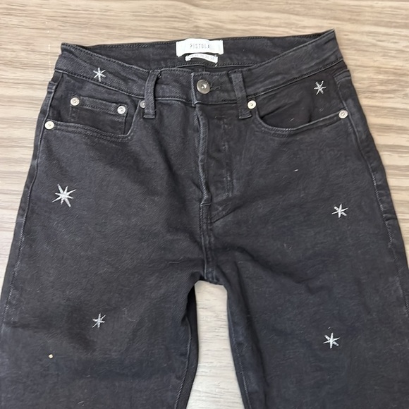 pistola Denim - PISTOLA HIGH RISE BUTTON FLY BLACK JEANS WITH EMBROIDERED STARS 26